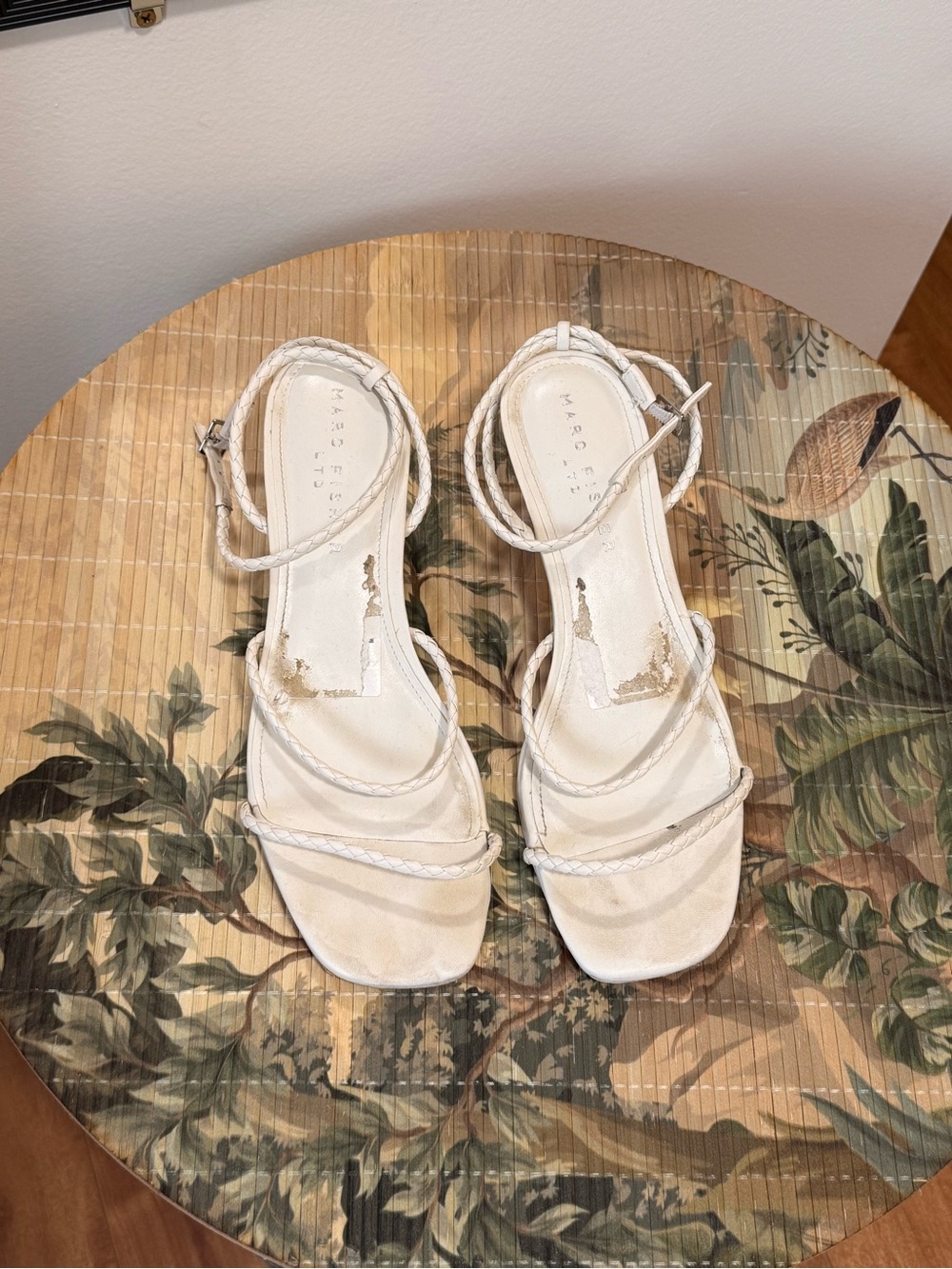 Marc Fisher White Braided Strap Square-Toe Heeled Sandals